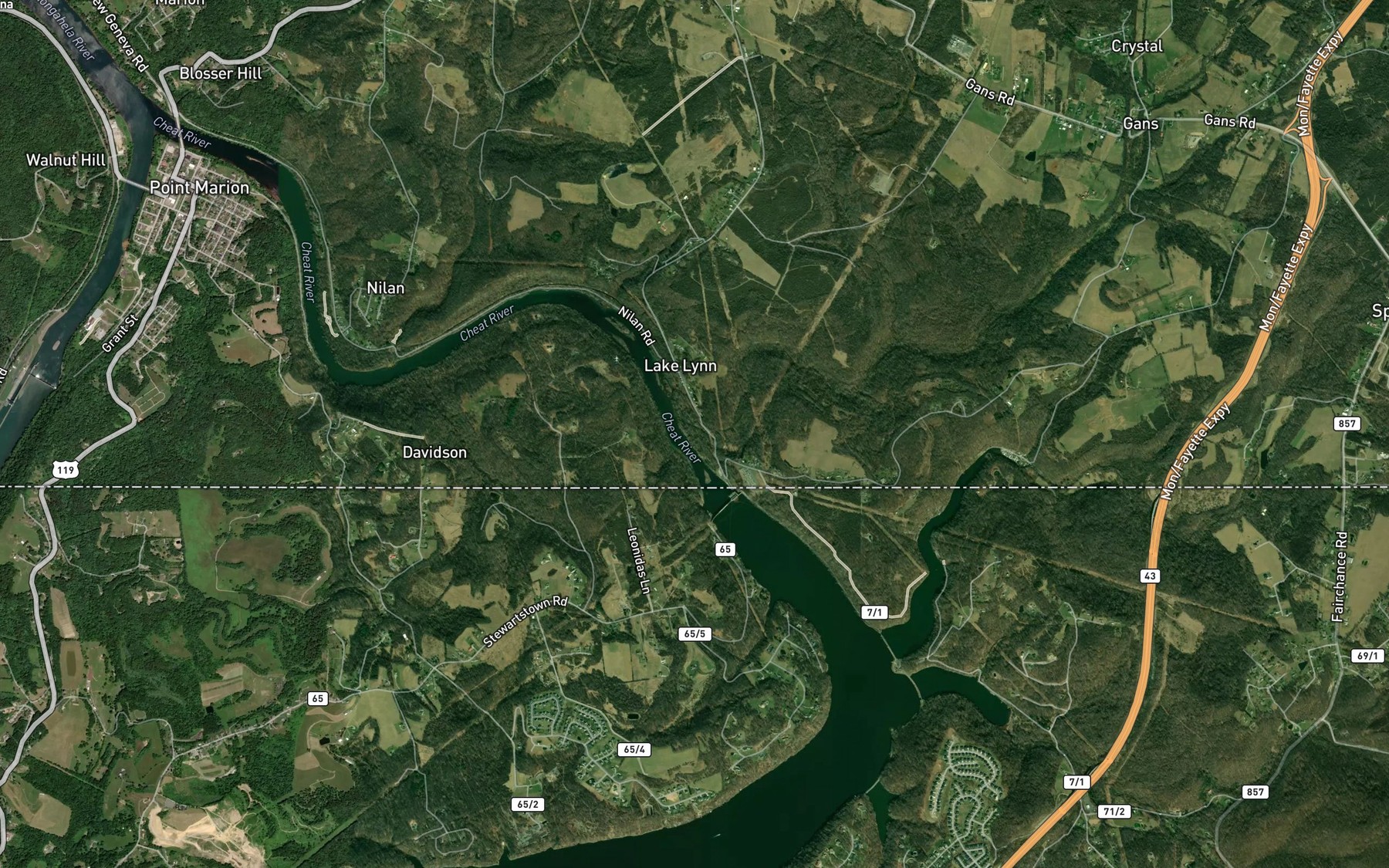 Satellite map of the Grassy Run