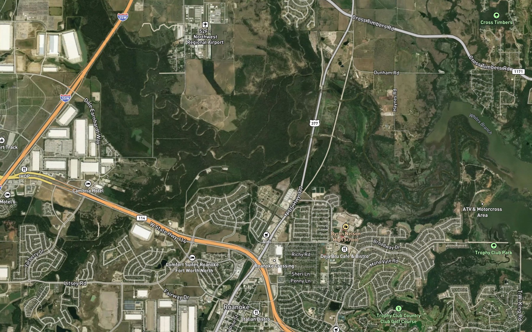 Satellite map of the Cade Branch