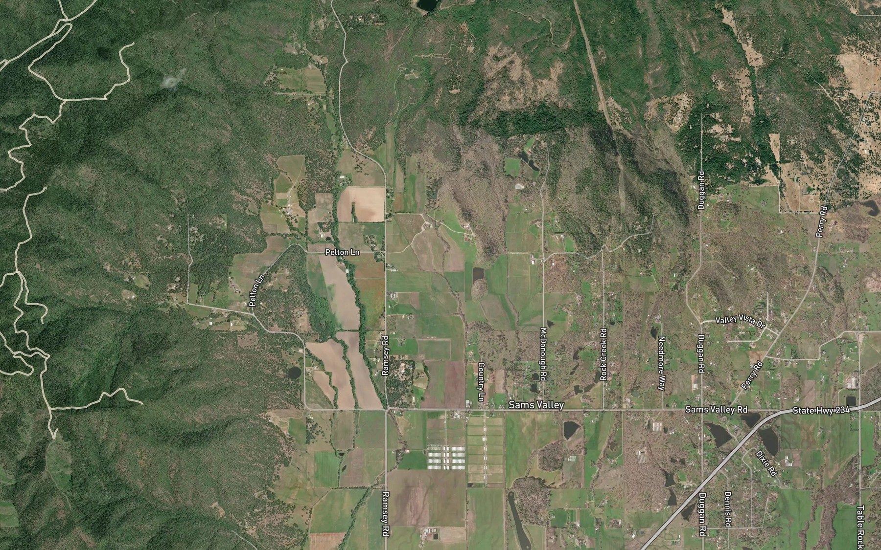 Satellite map of the Peffley Creek