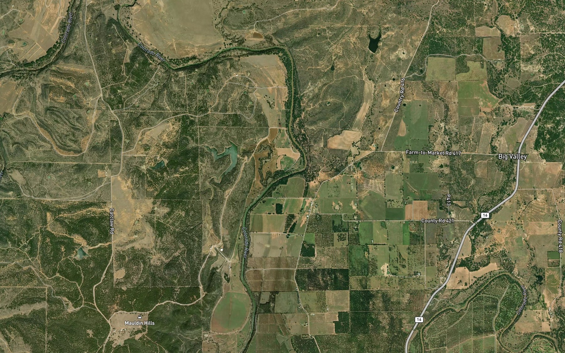 Satellite map of the Waco Creek