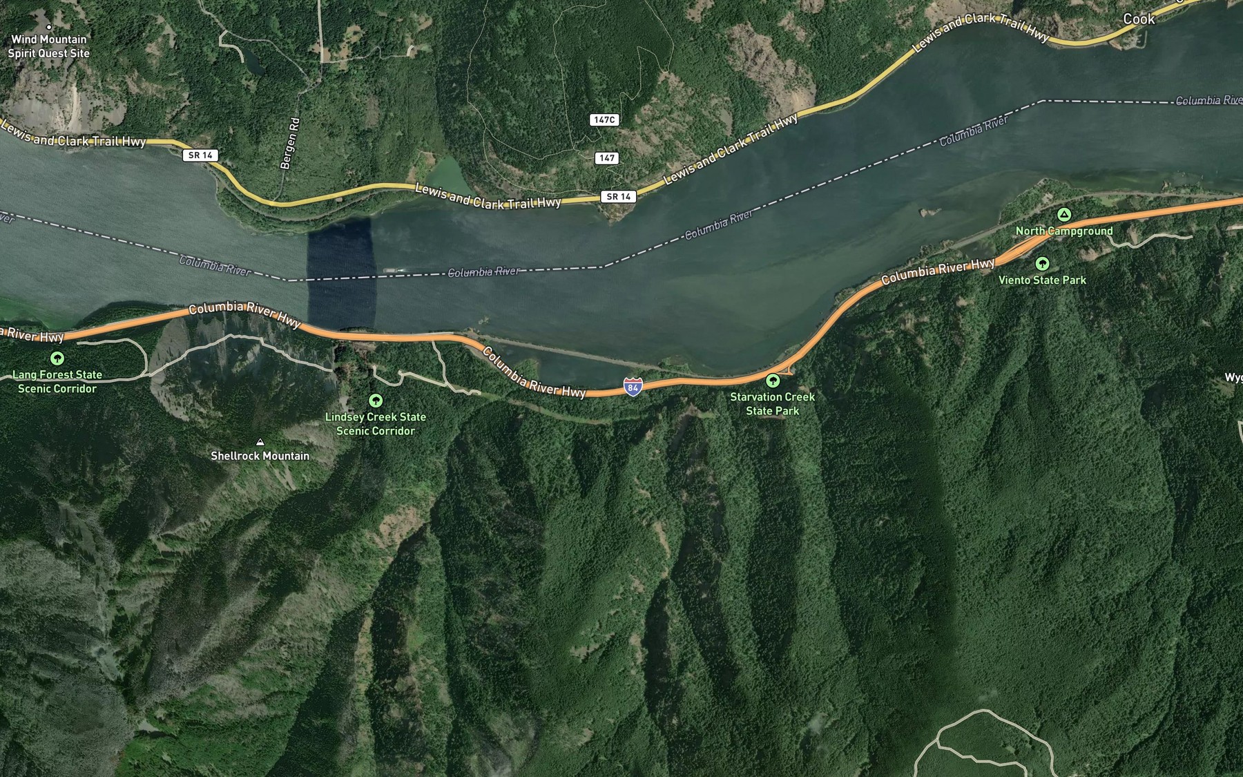 Satellite map of the Warren Creek