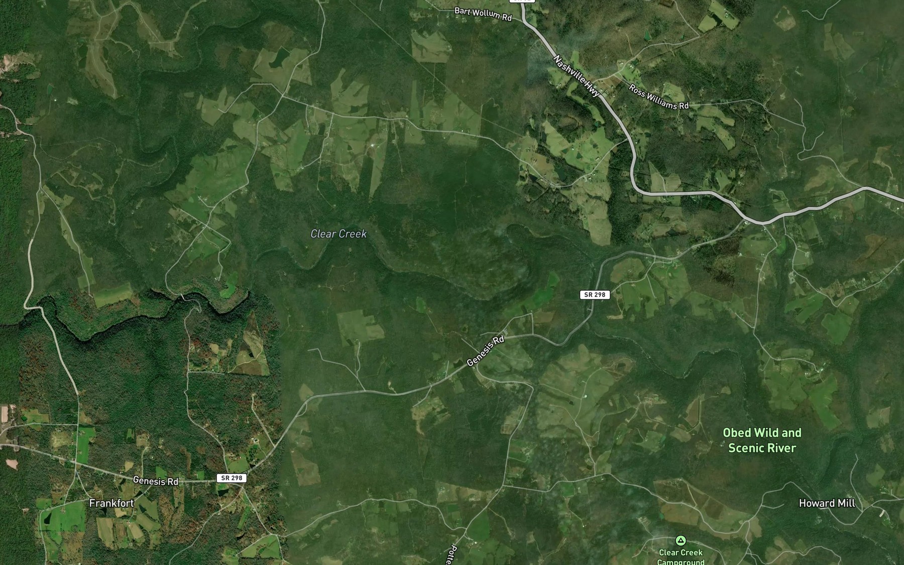 Satellite map of the Mill Creek Branch