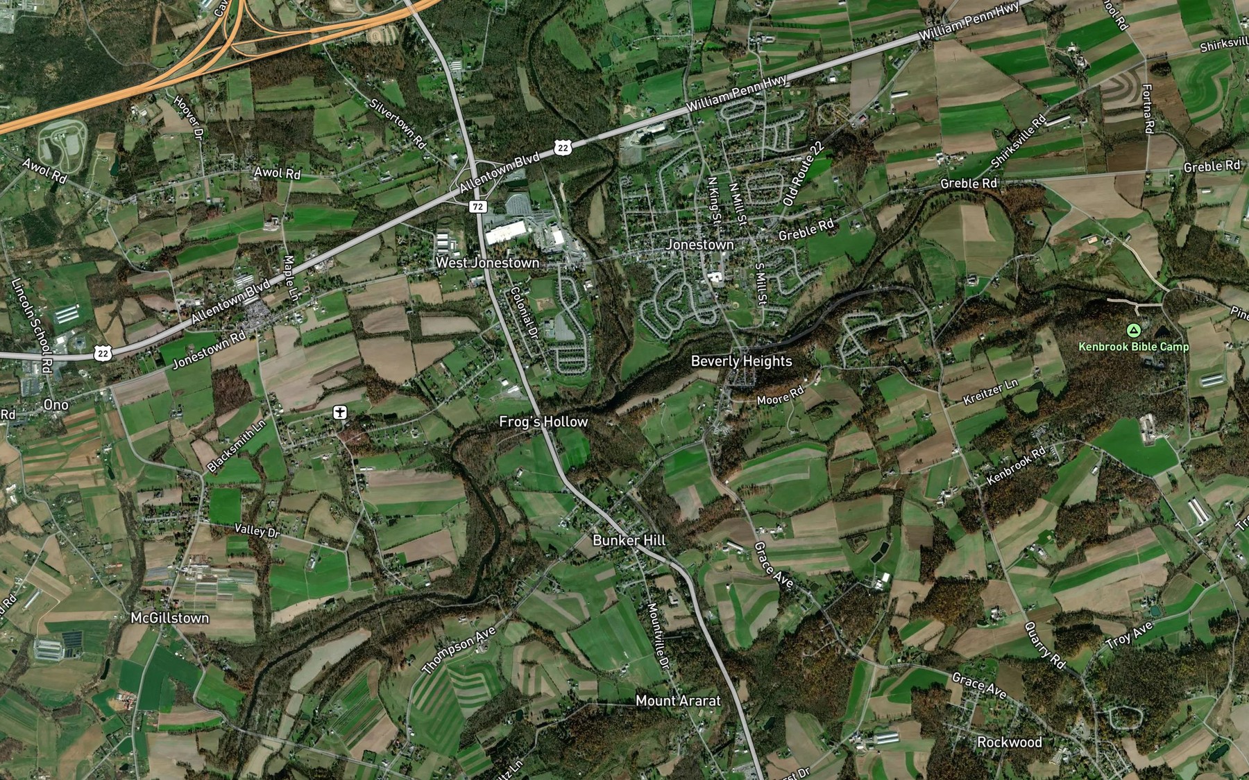 Satellite map of the Little Swatara Creek