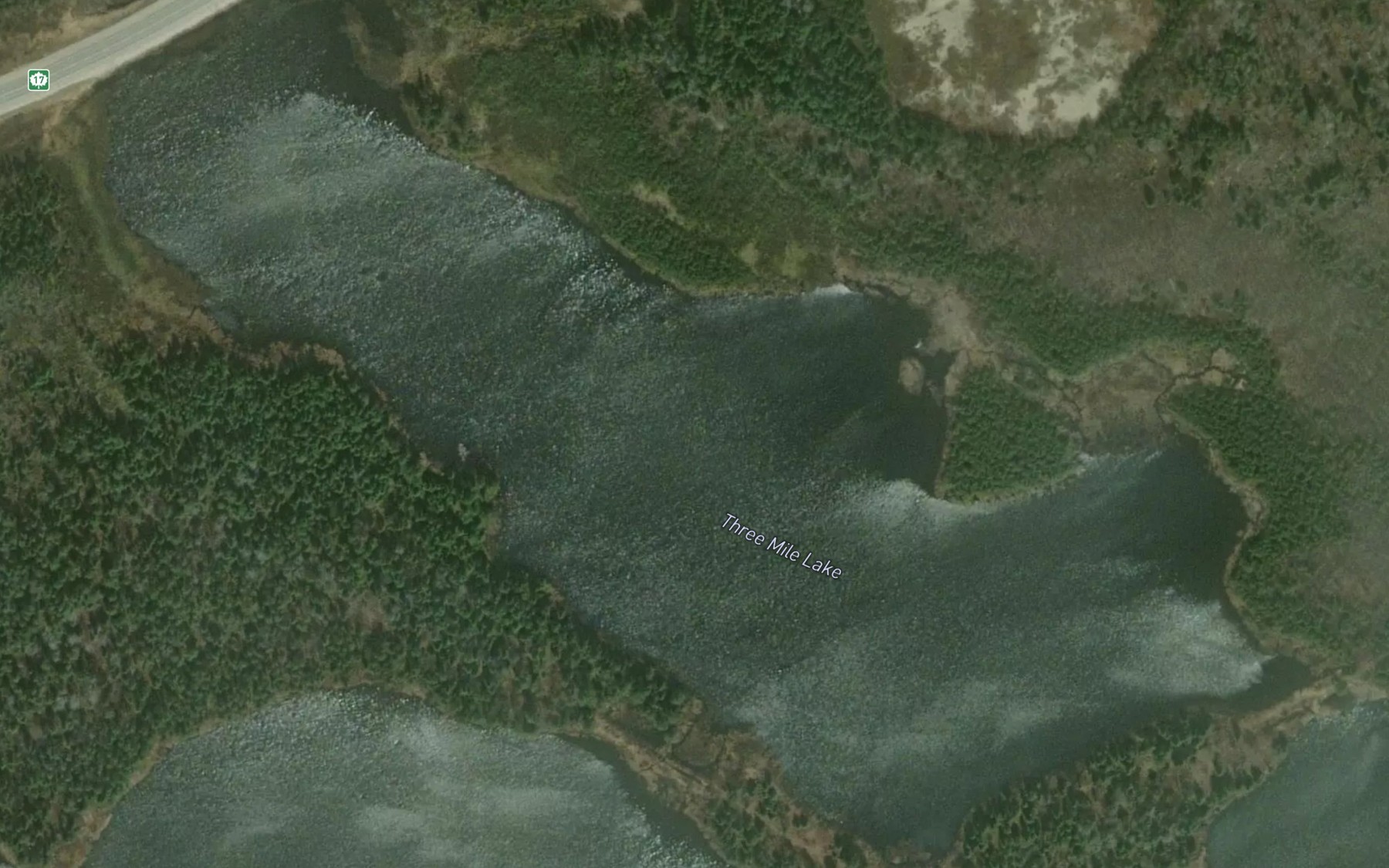 Satellite map of the Three Mile Lake