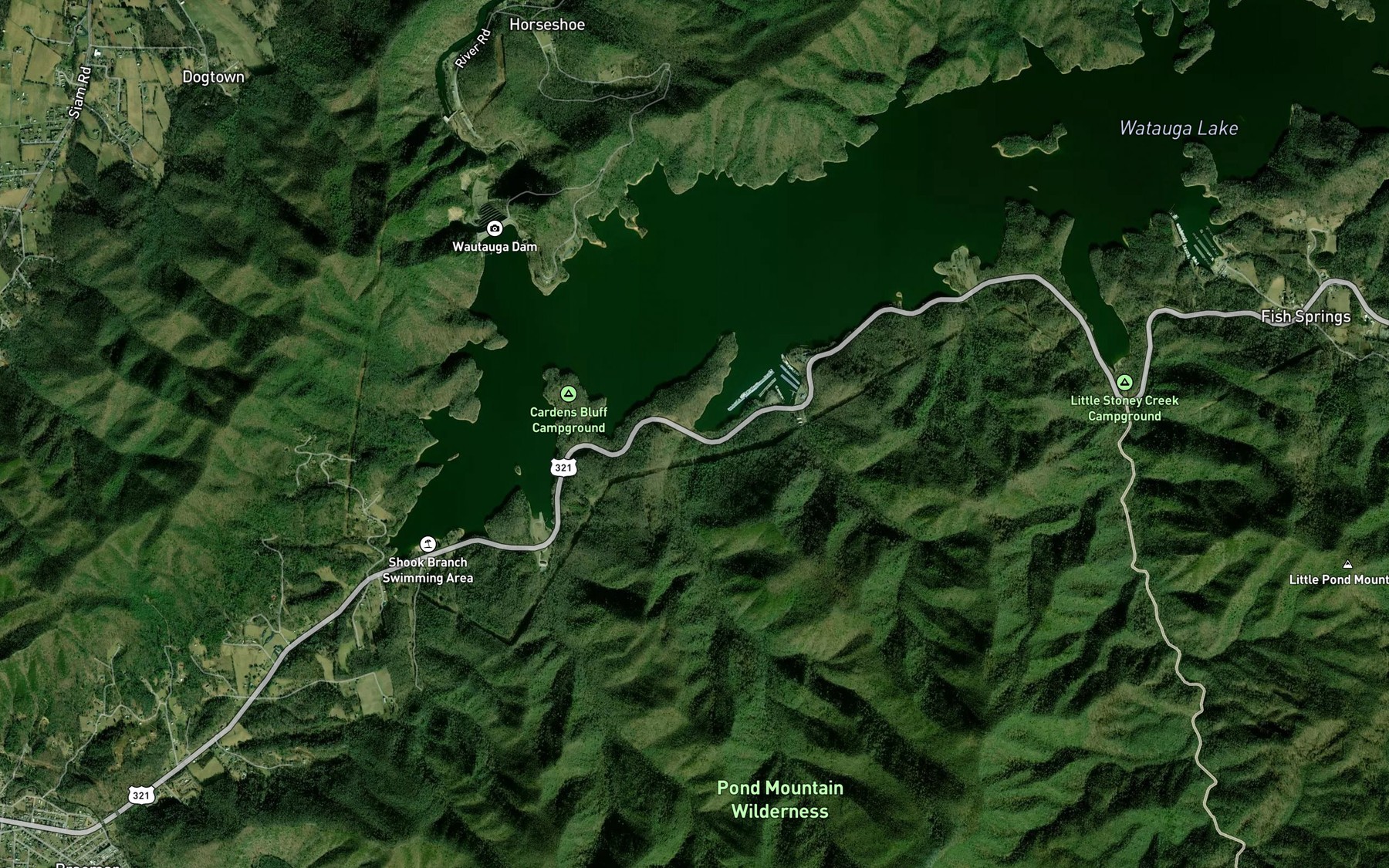 Satellite map of the Dry Branch