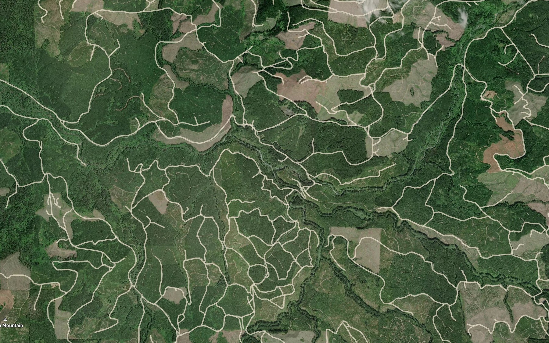Satellite map of the South Fork Crabtree Creek