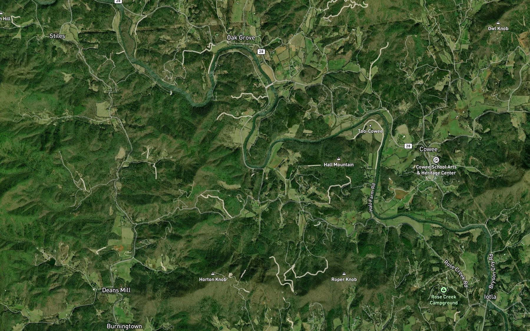 Satellite map of the Rose Creek