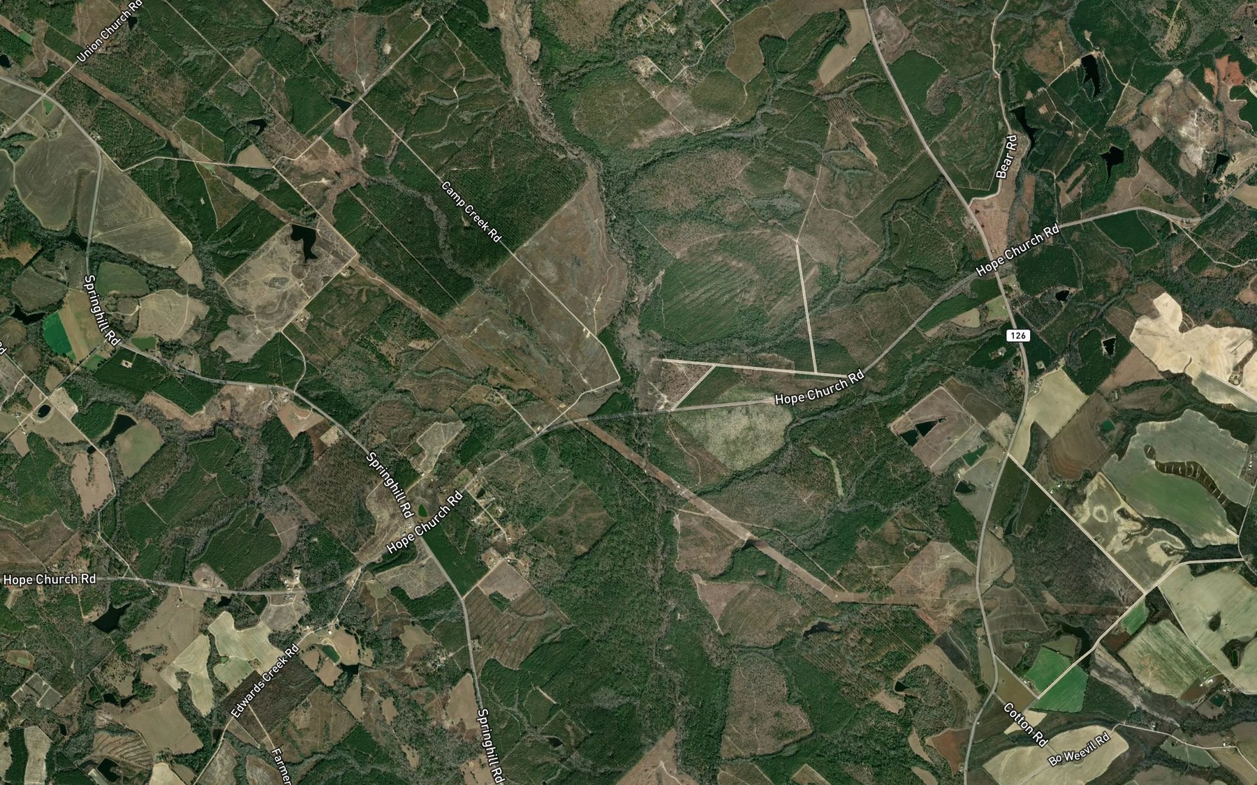 Satellite map of the Camp Creek