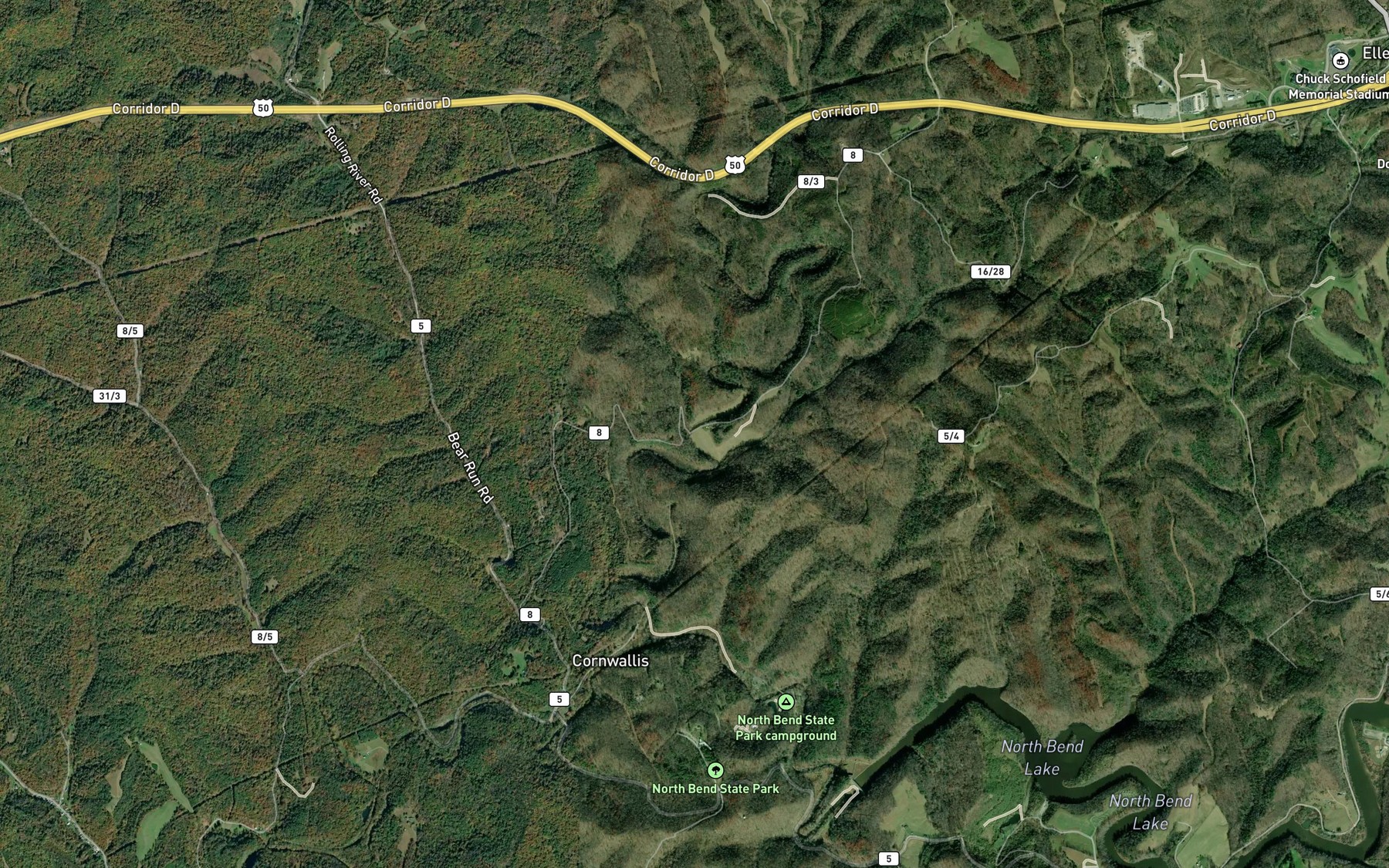 Satellite map of the Camp Run