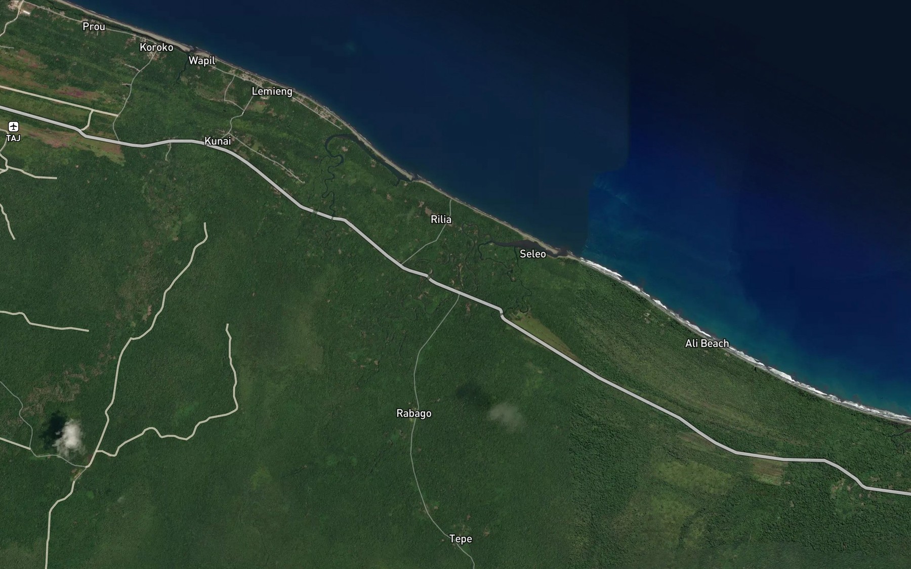 Satellite map of the Akun Creek