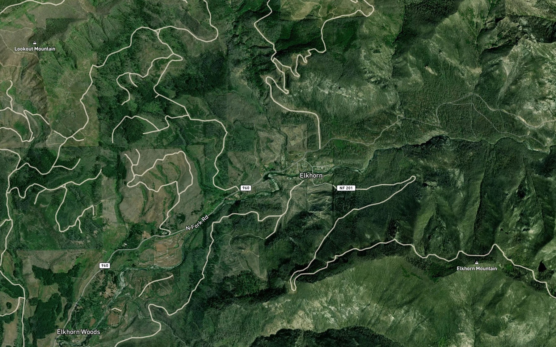 Satellite map of the Evans Creek