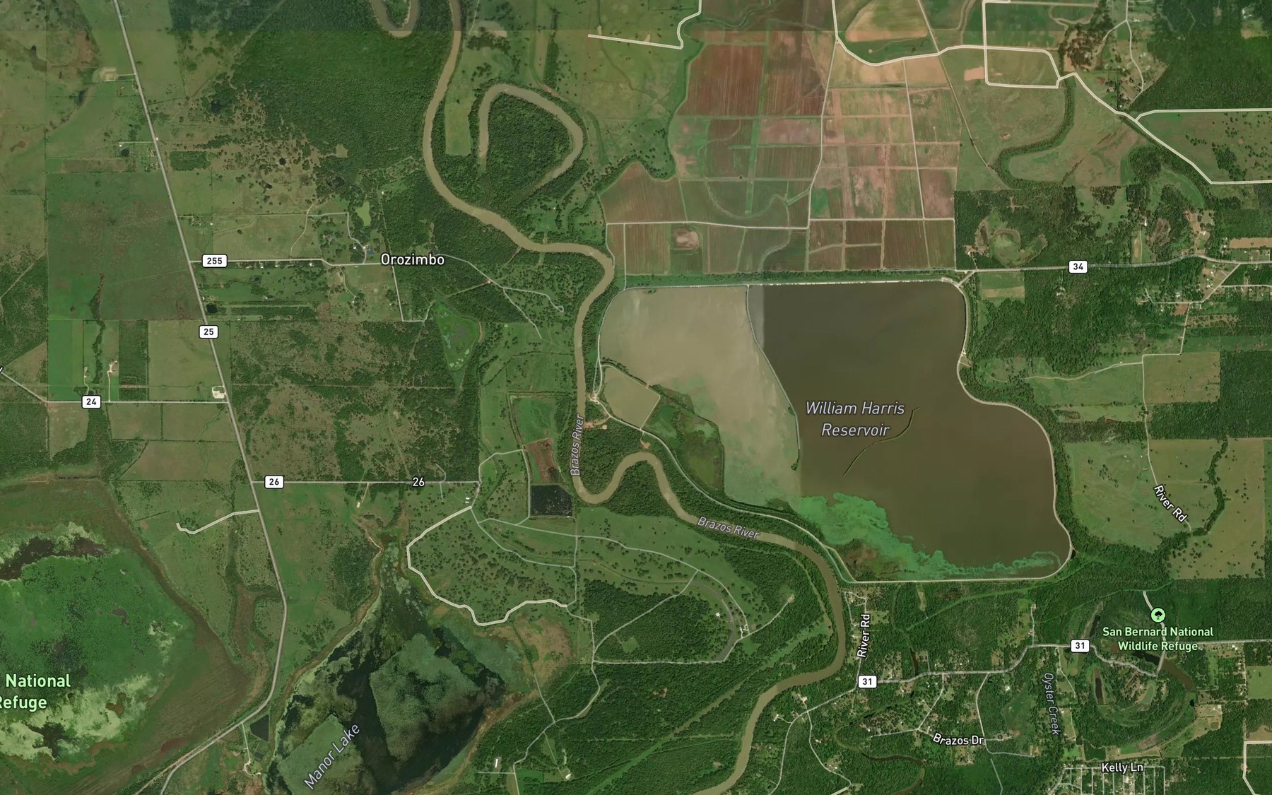 Satellite map of the William Harris Reservoir