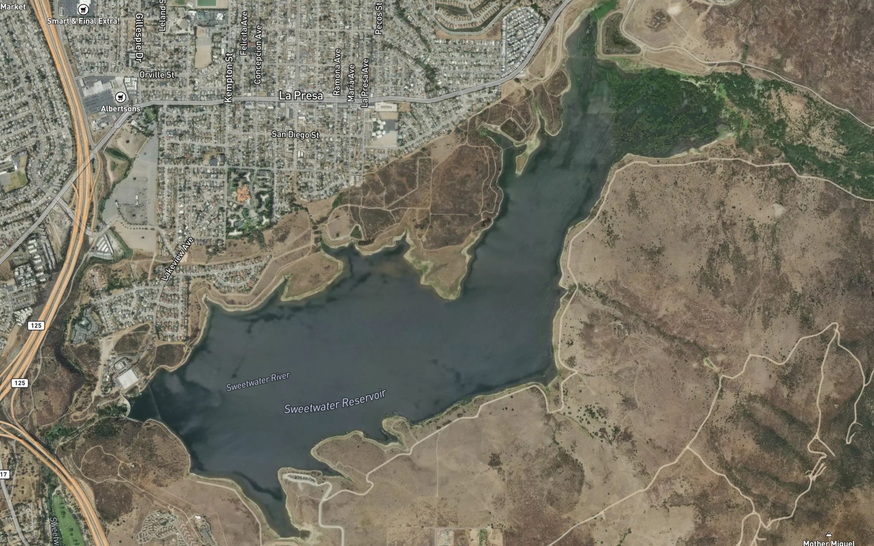 Satellite map of the Sweetwater Reservoir
