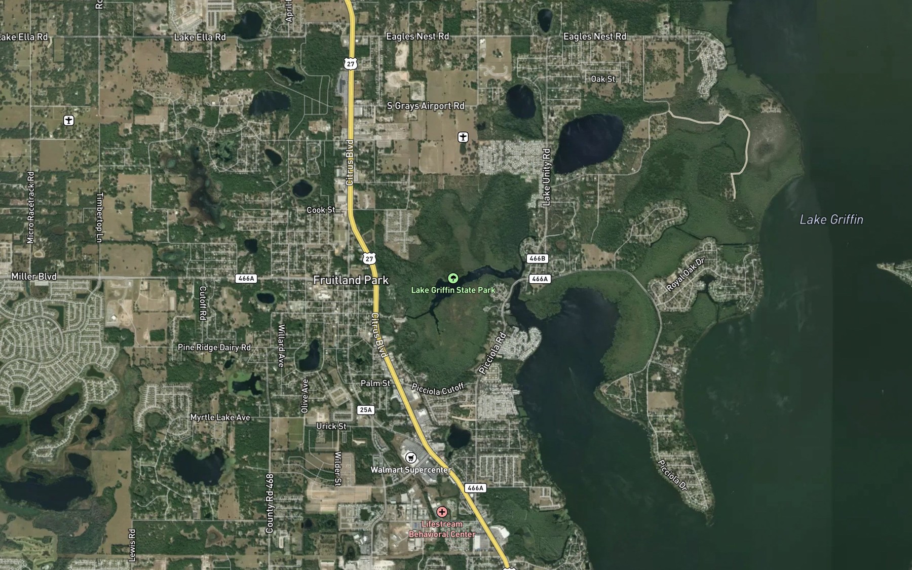Satellite map of the Dead River