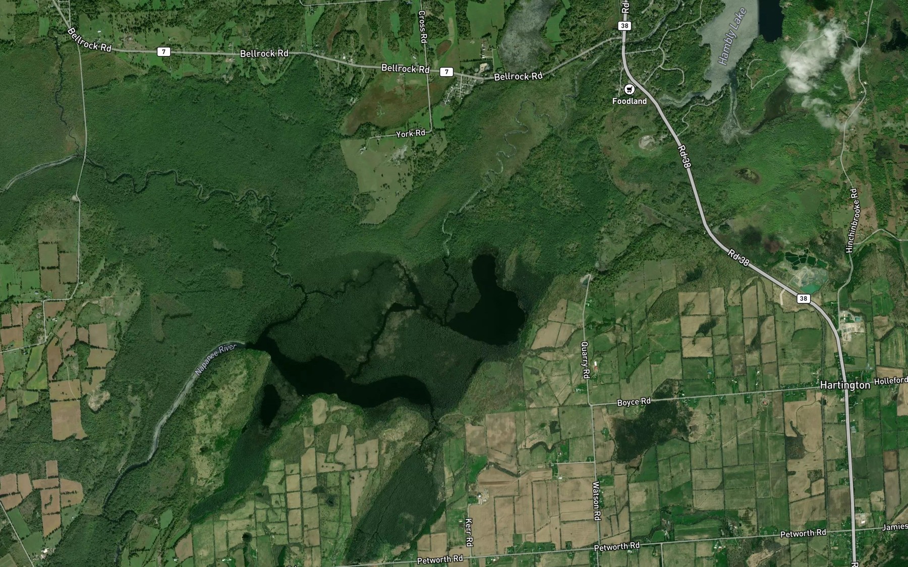 Satellite map of the Hardwood Creek