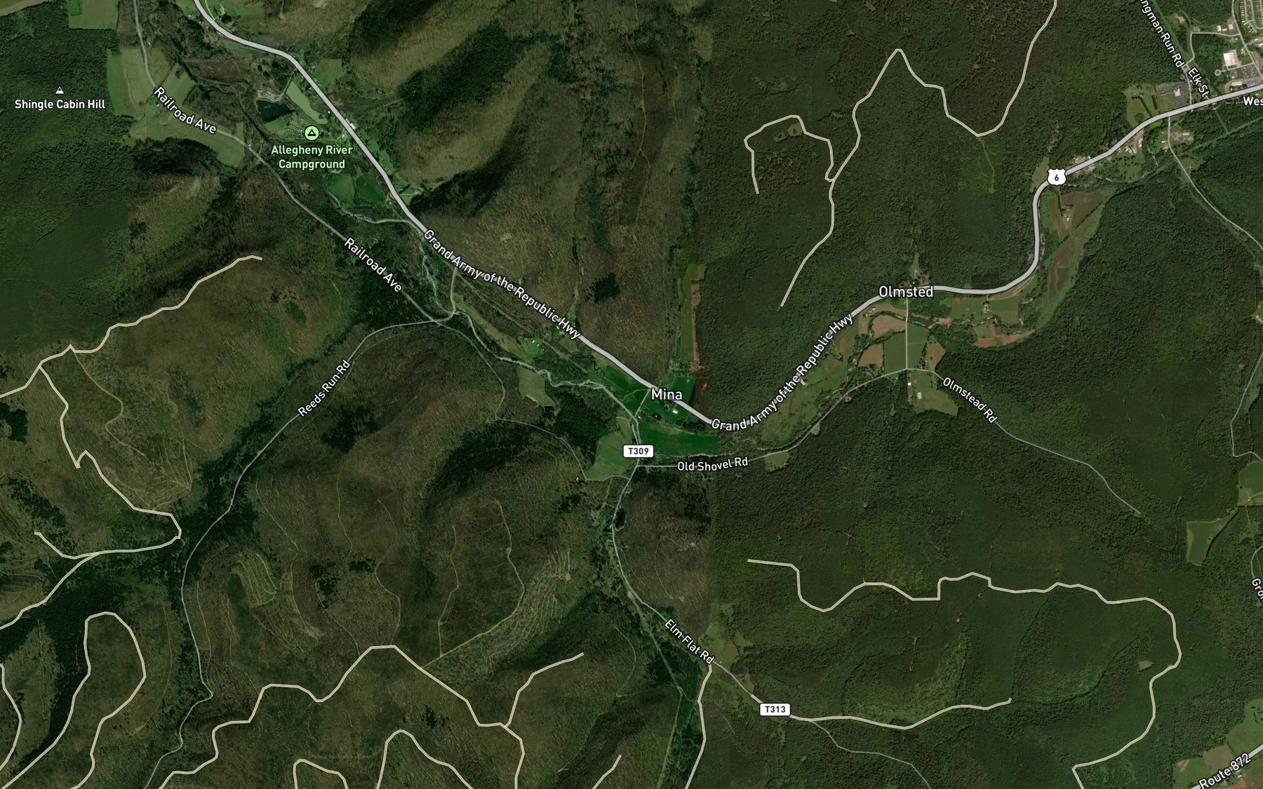 Satellite map of the Town Run