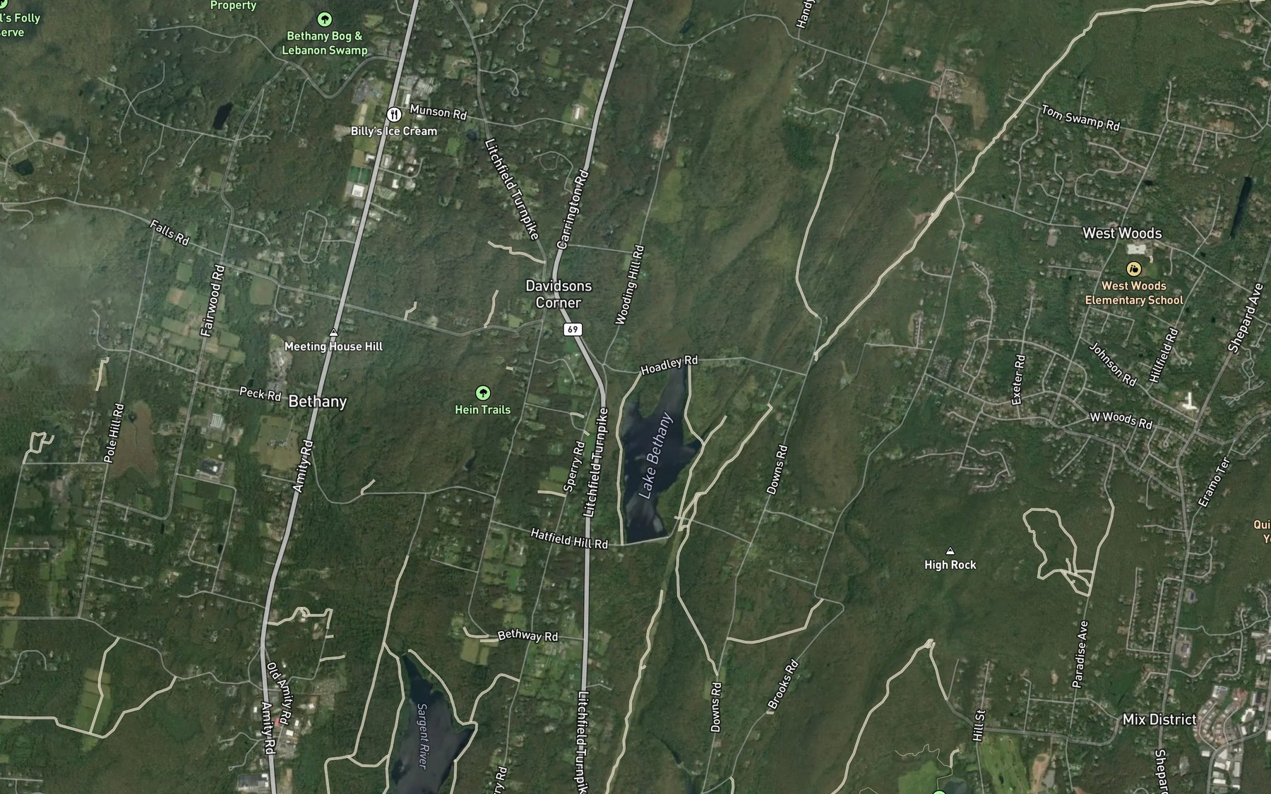 Satellite map of the Sanford Brook