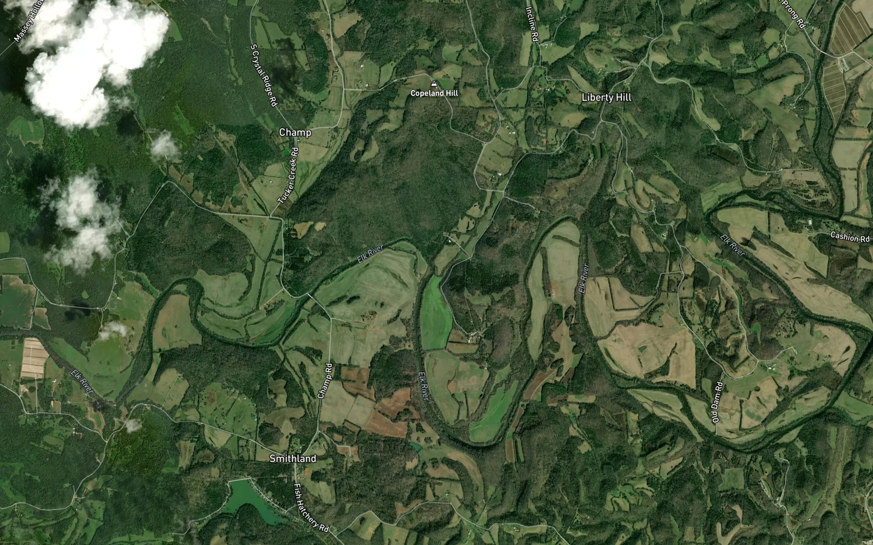 Satellite map of the Robinson Creek
