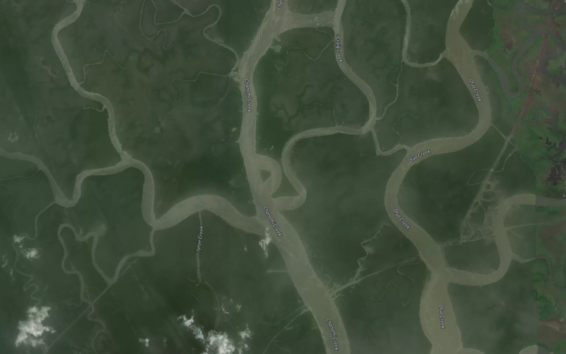 Satellite map of the Round Island Creek