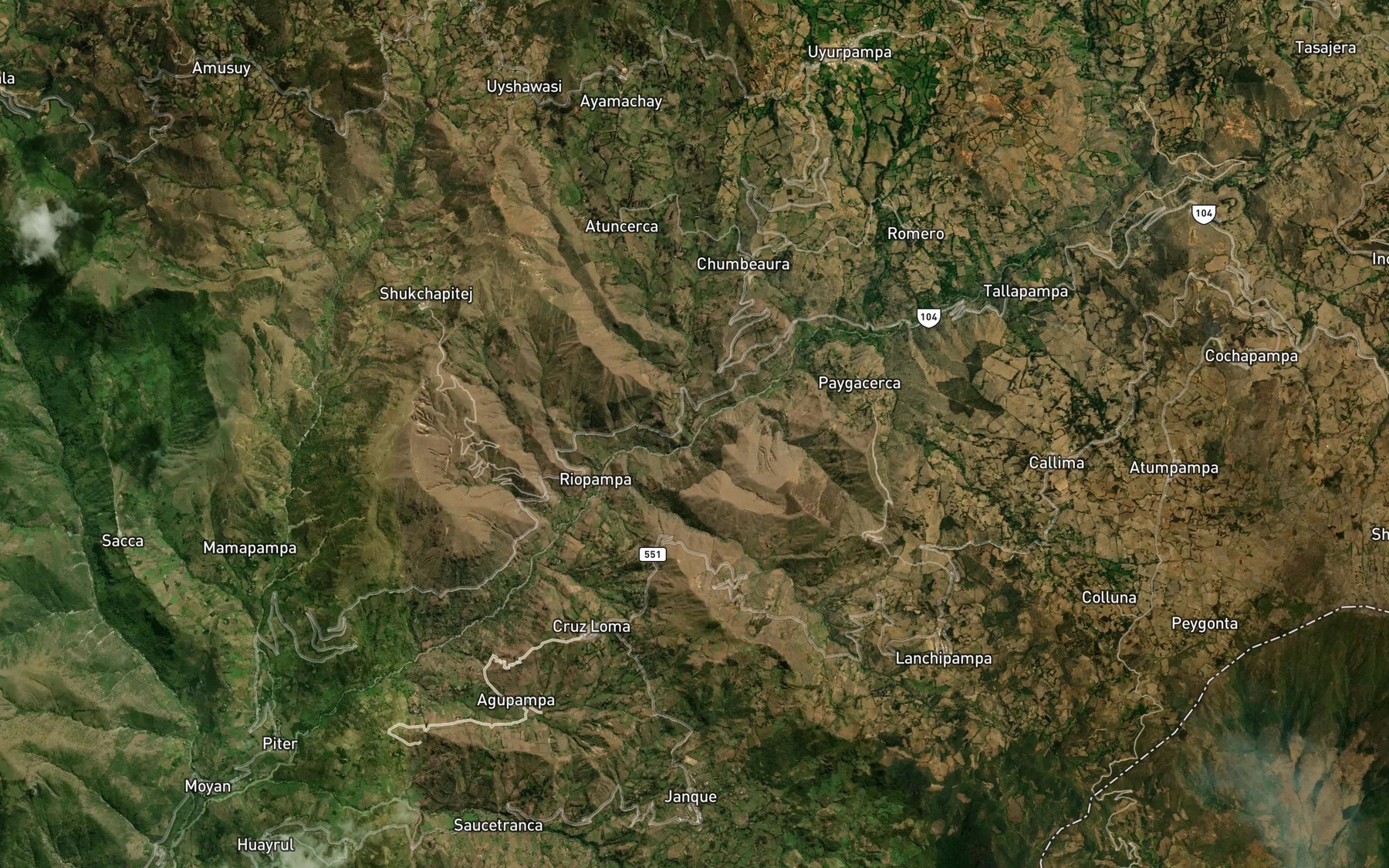 Satellite map of the Quebrada de Ayamachay