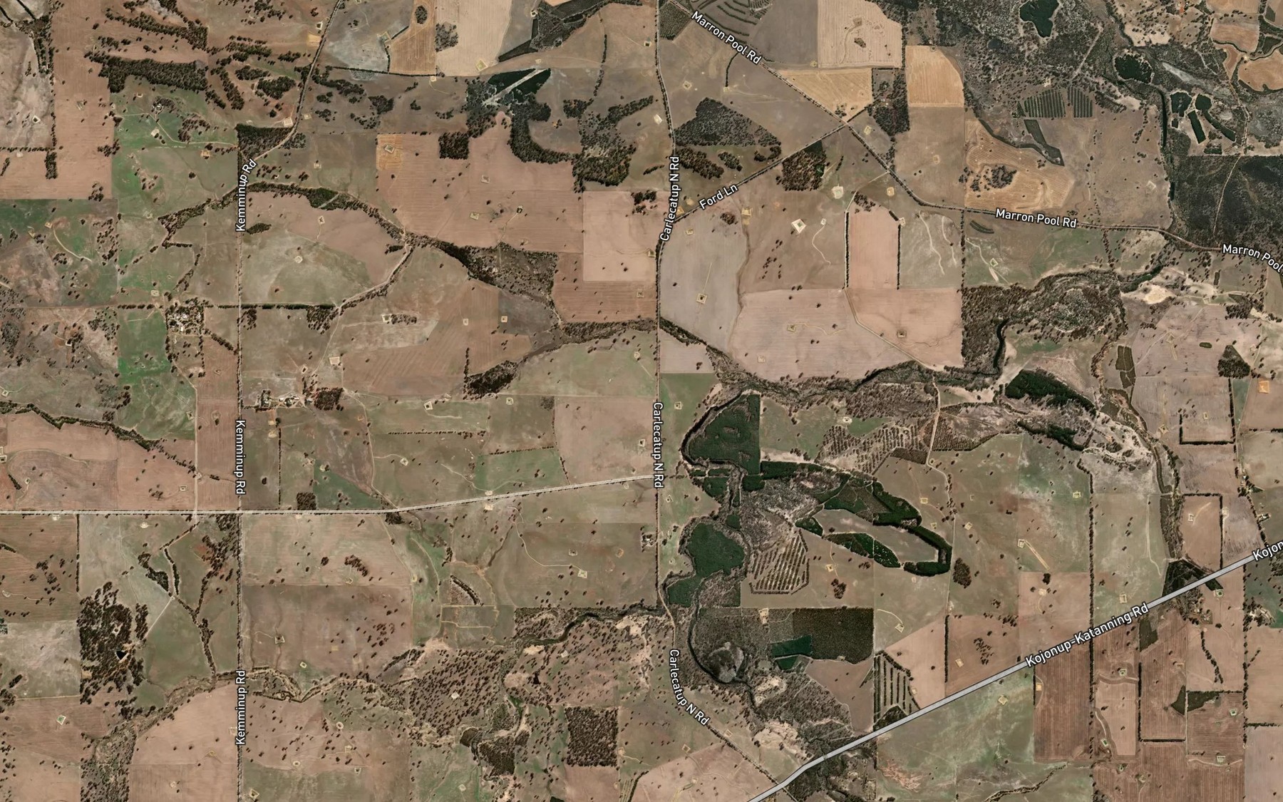 Satellite map of the Jackaneedup Creek