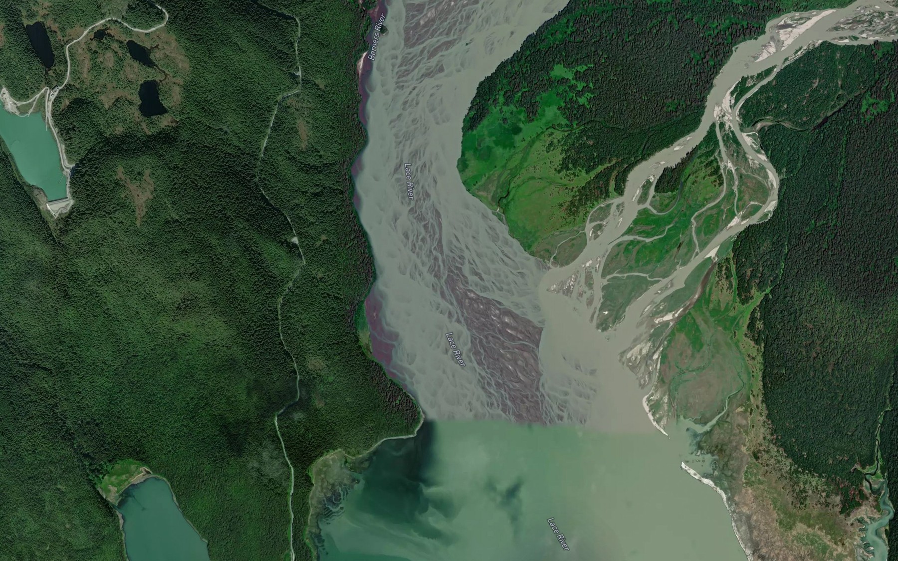 Satellite map of the Lace River