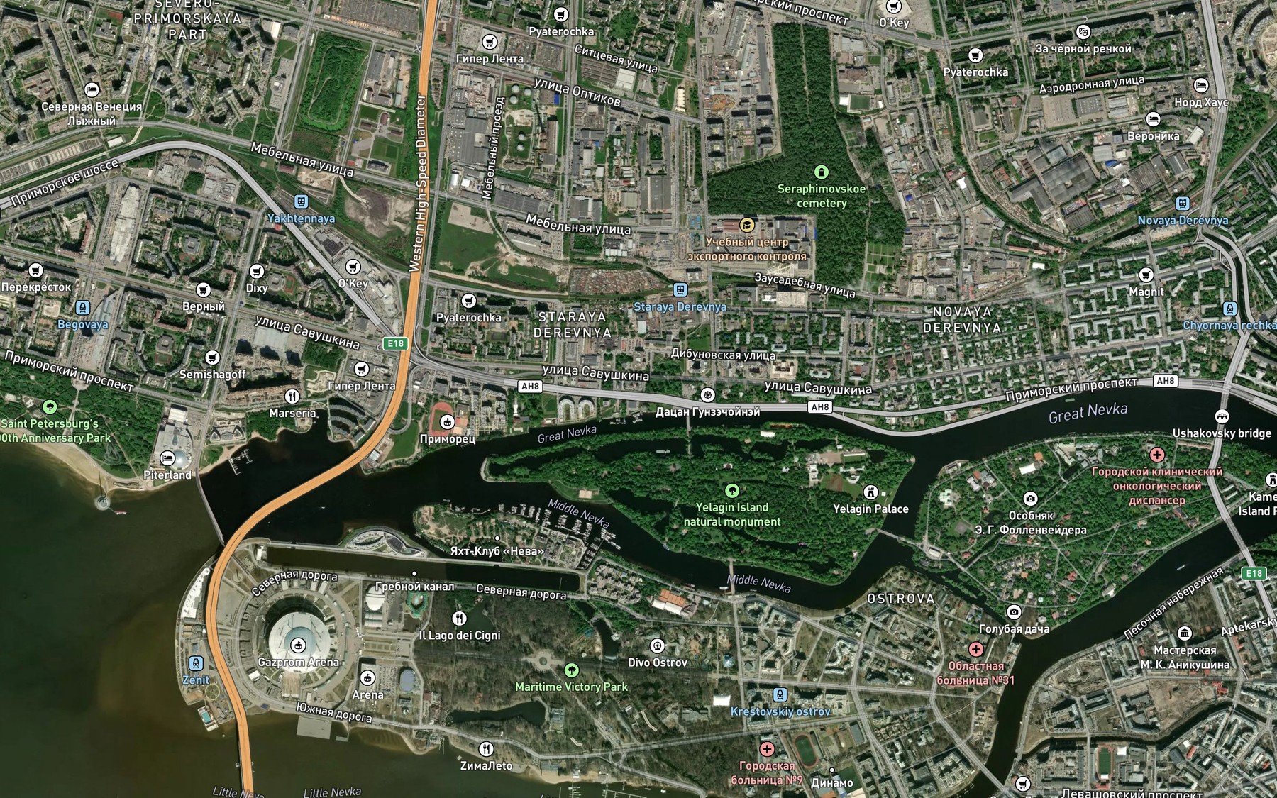 Satellite map of the Yelaginskiy Farvater