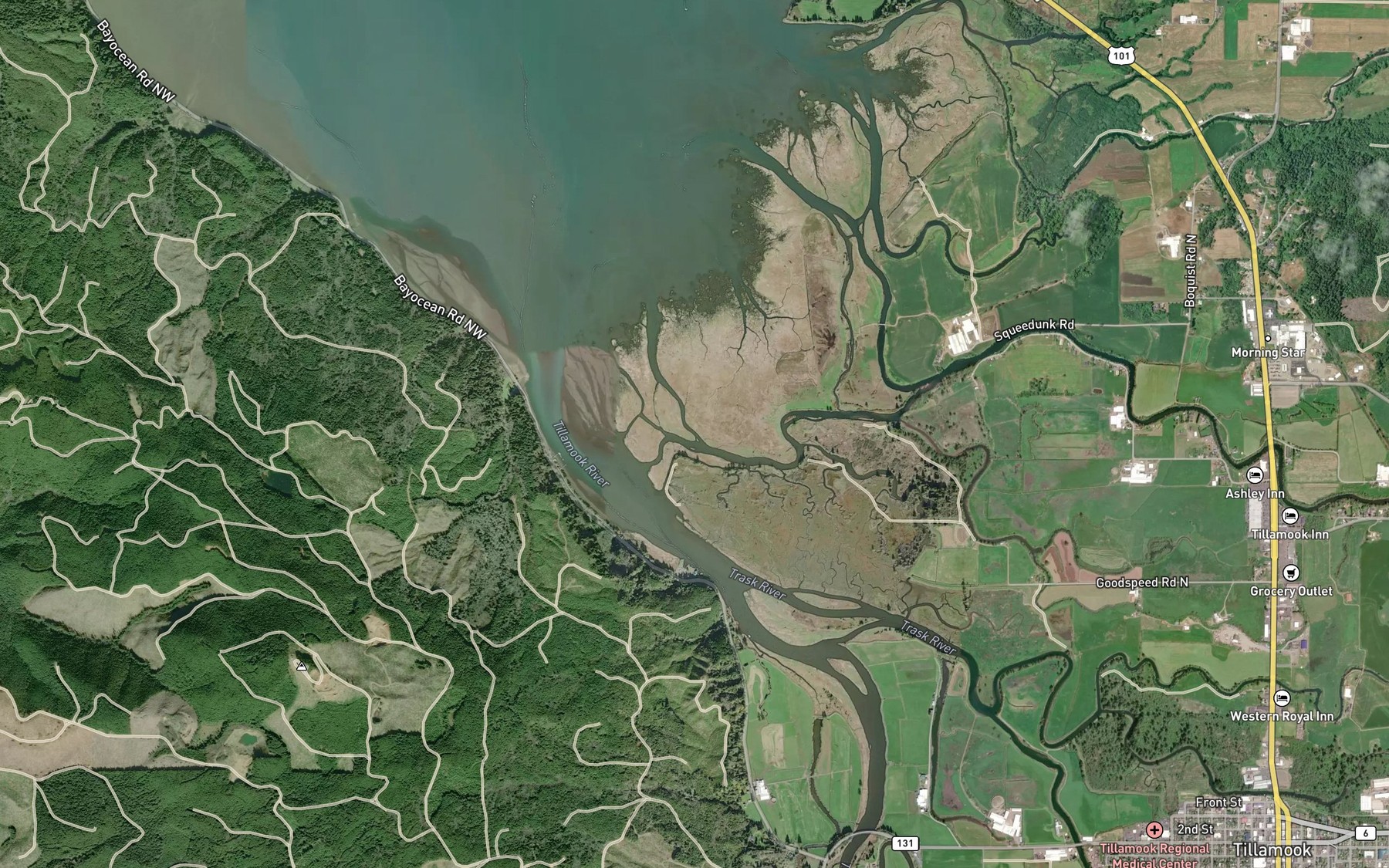 Satellite map of the Wilson River