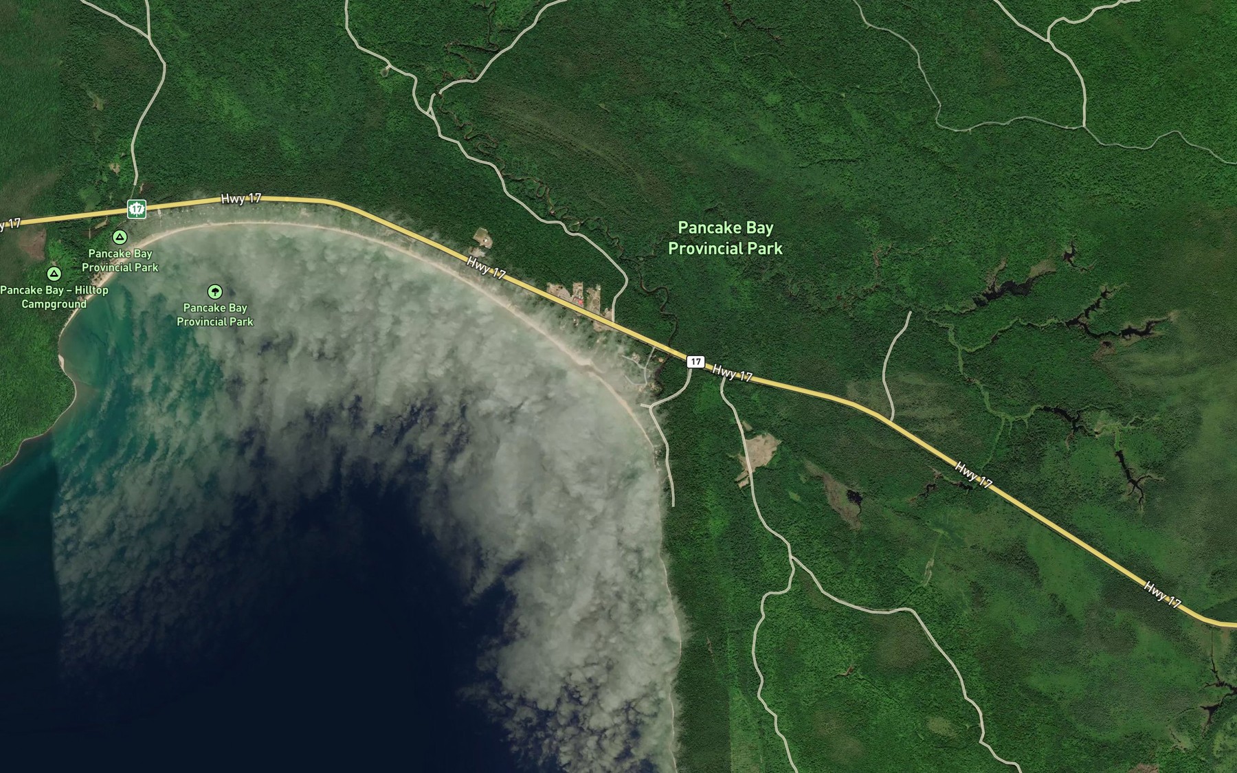 Satellite map of the Pancake River
