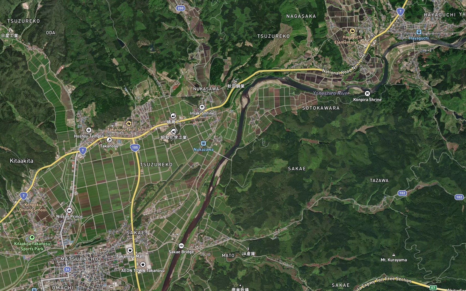 Satellite map of the Nukasawa Gawa