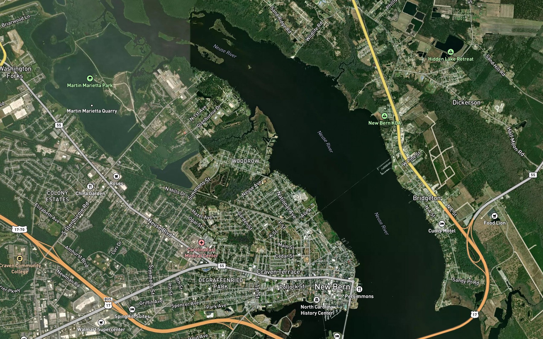 Satellite map of the Jack Smith Creek