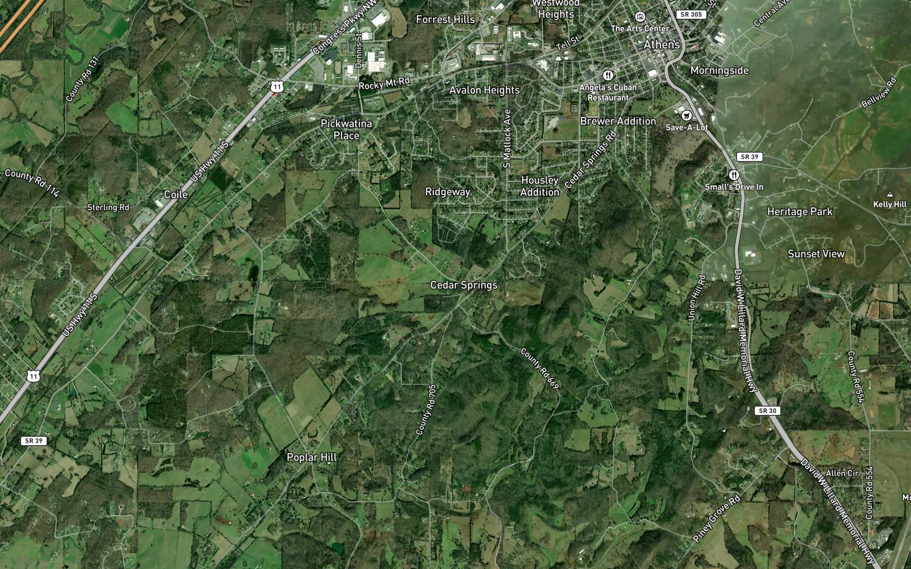Satellite map of the Cedar Springs