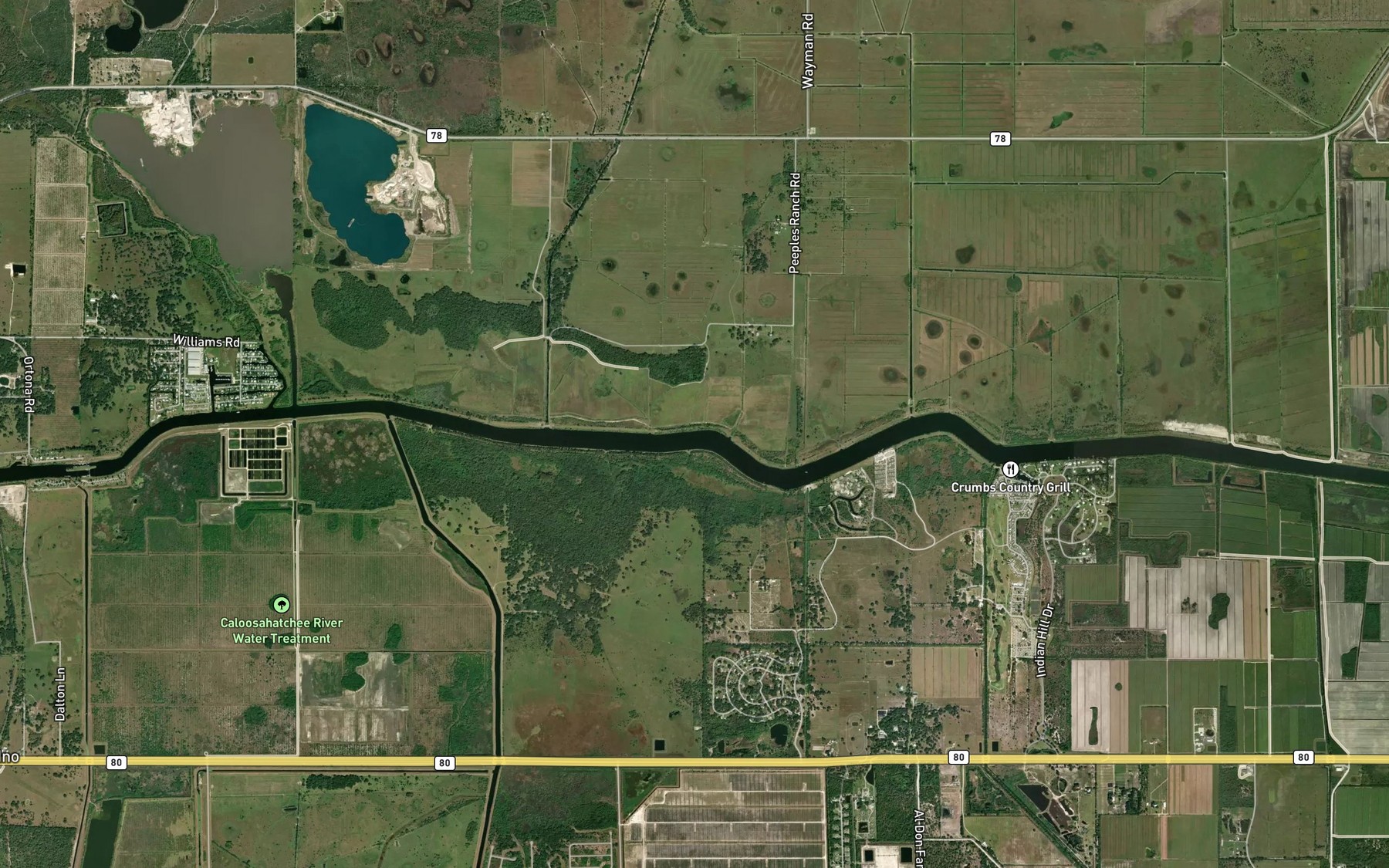 Satellite map of the Caloosahatchee Canal