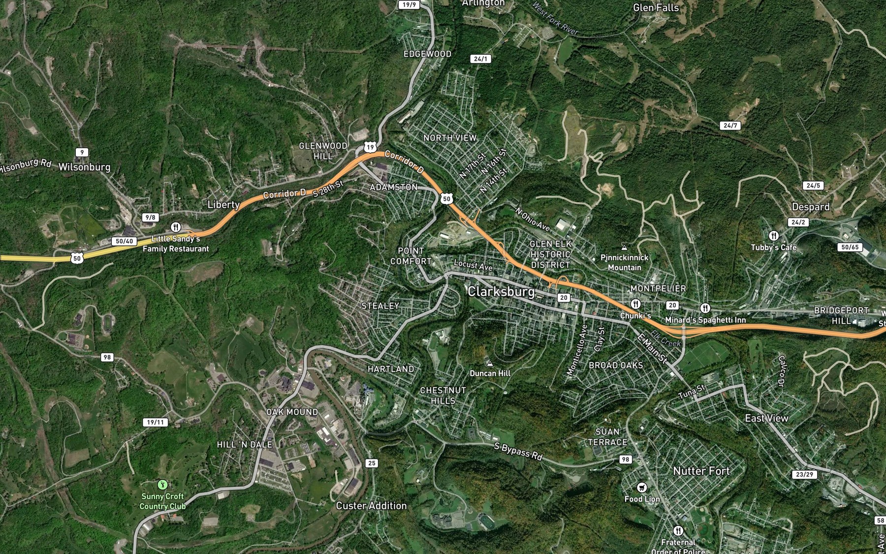 Satellite map of the Elk Creek