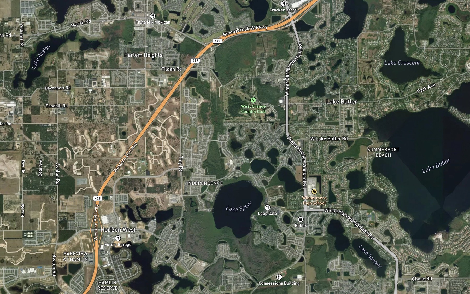 Satellite map of the Cawood Pond West