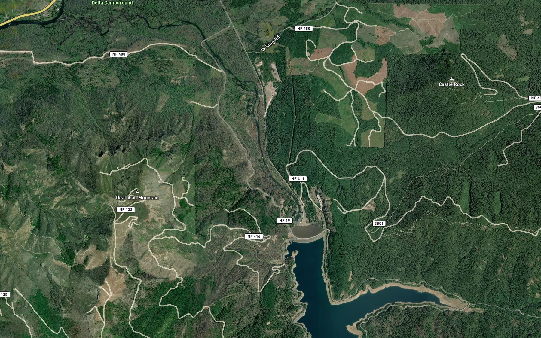 Satellite map of the Cougar Creek