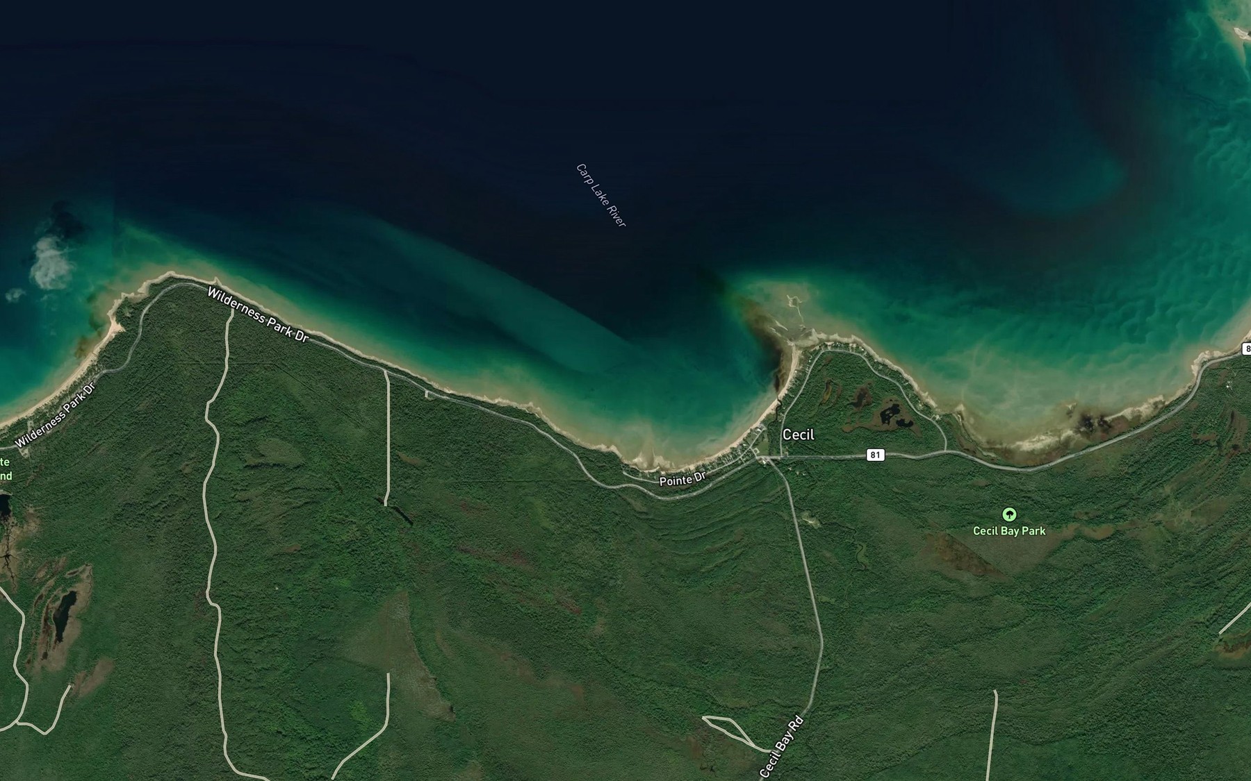 Satellite map of the Cecil Bay