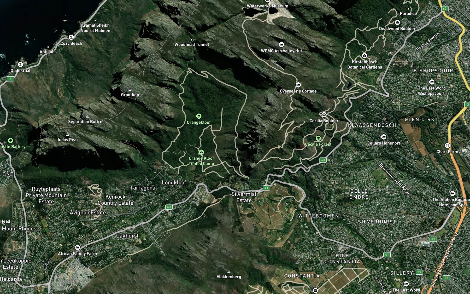Satellite map of the Turret Gully