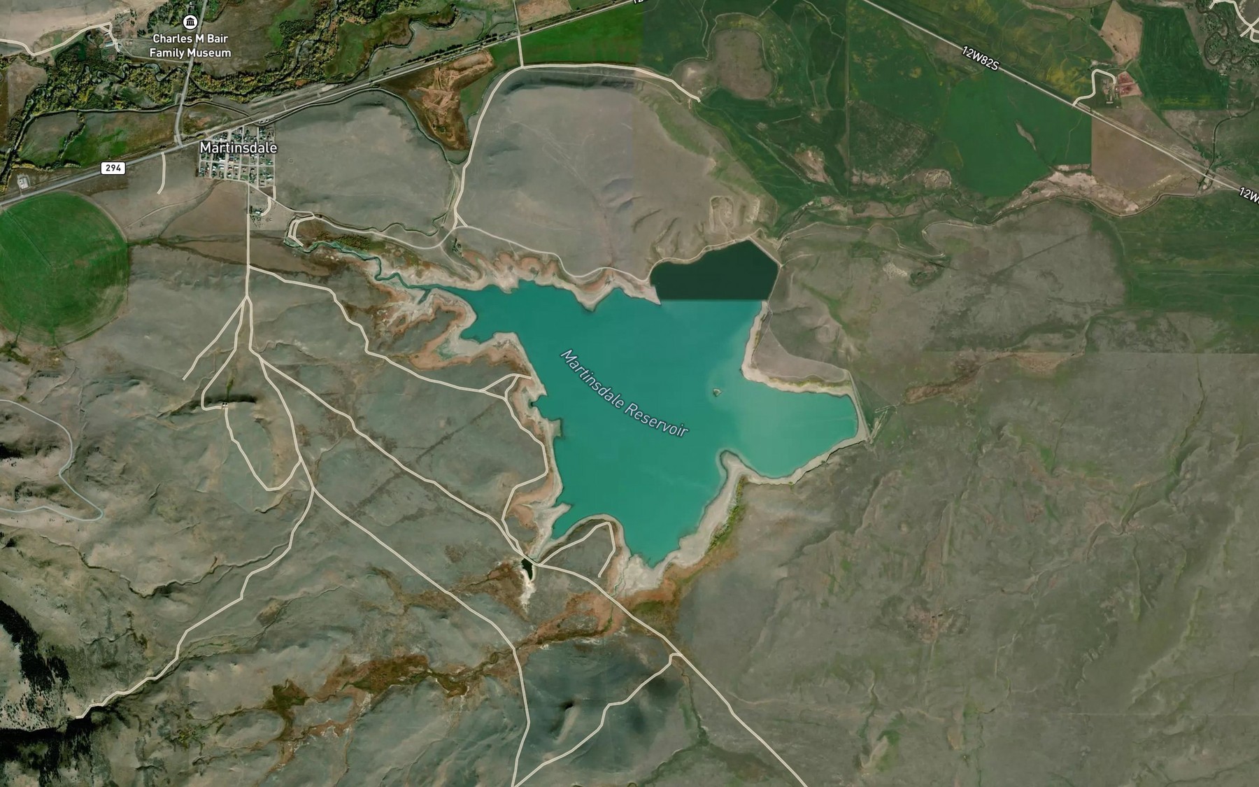 Satellite map of the Martinsdale Reservoir