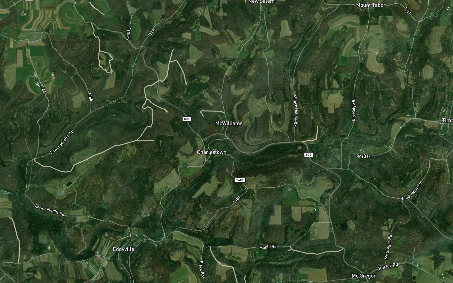 Satellite map of the Mudlick Creek