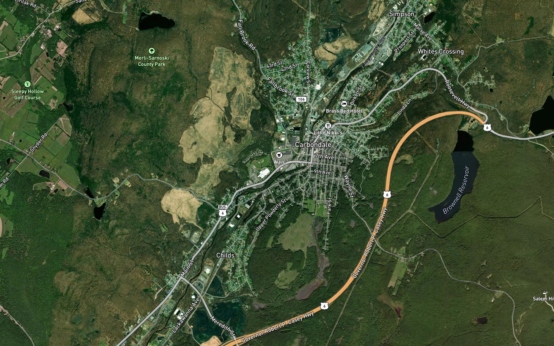 Satellite map of the Fall Brook
