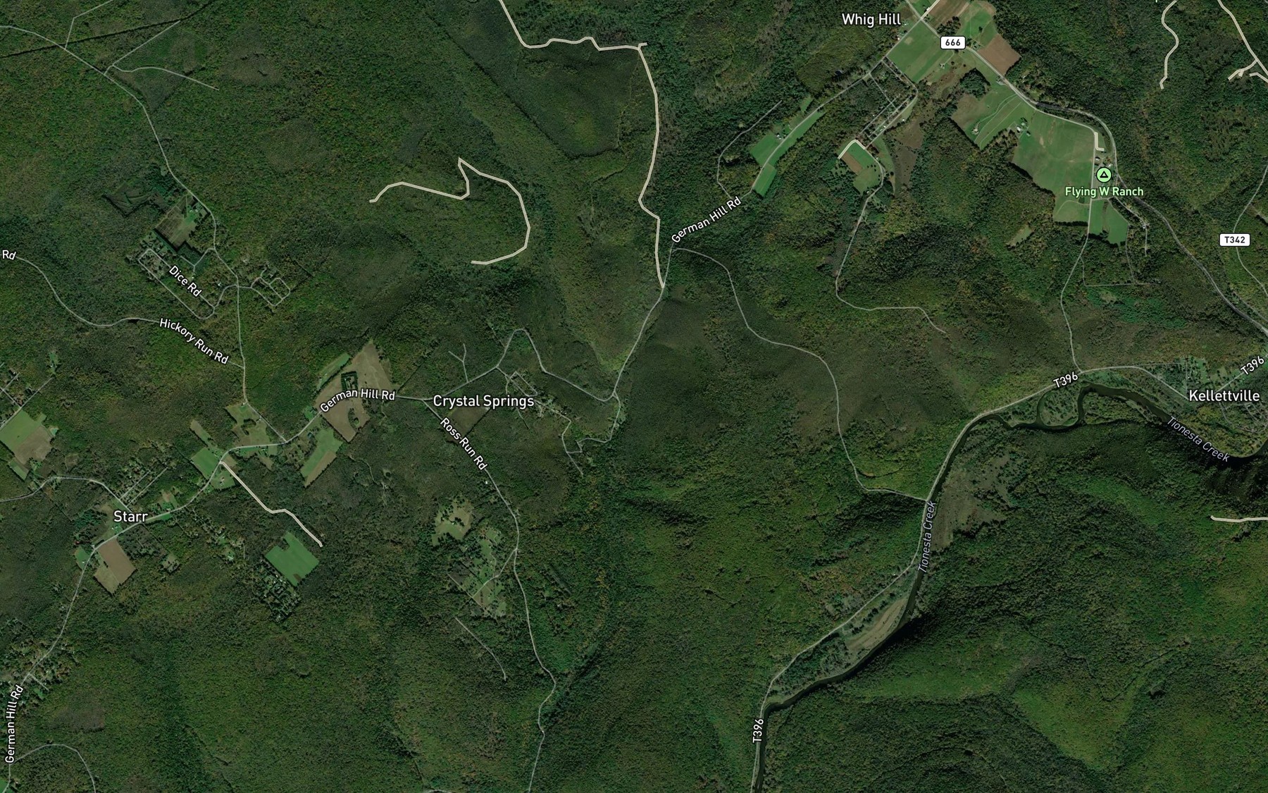 Satellite map of the Reck Branch
