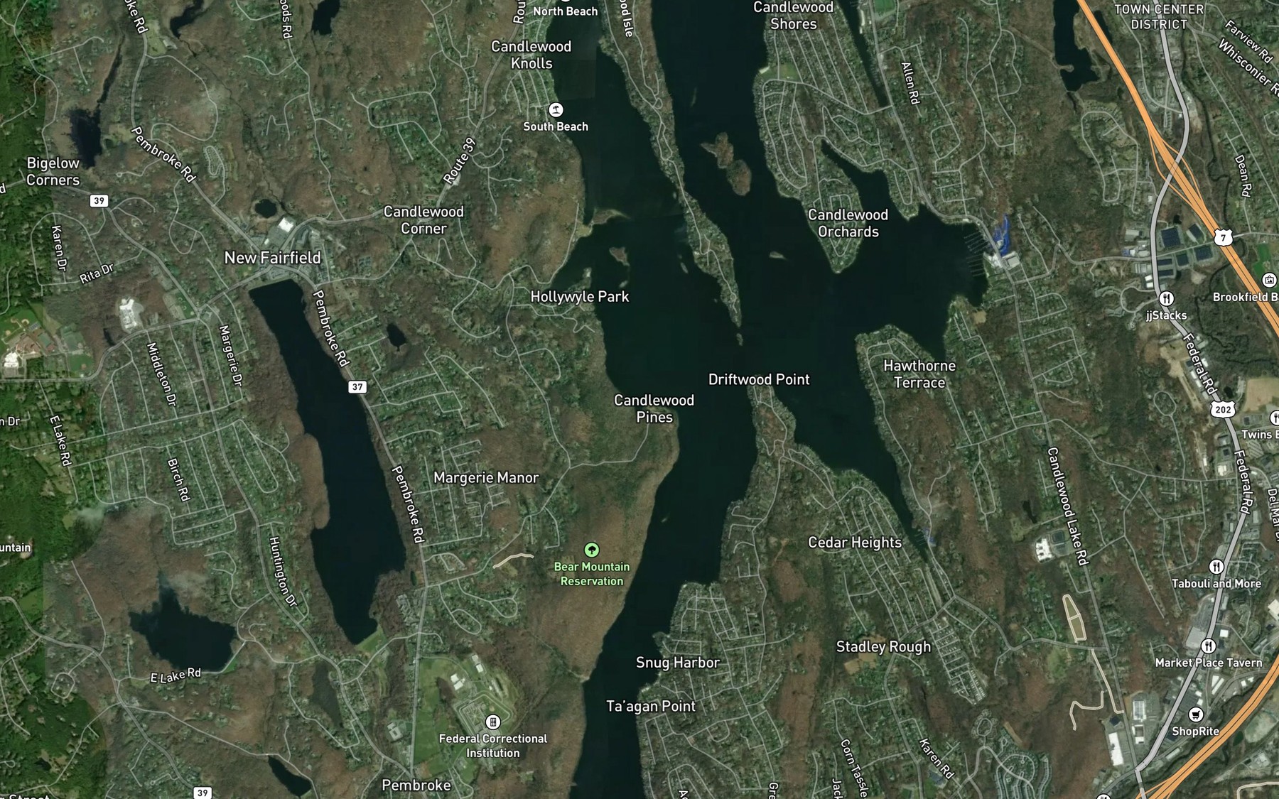 Satellite map of the Never Sink Point