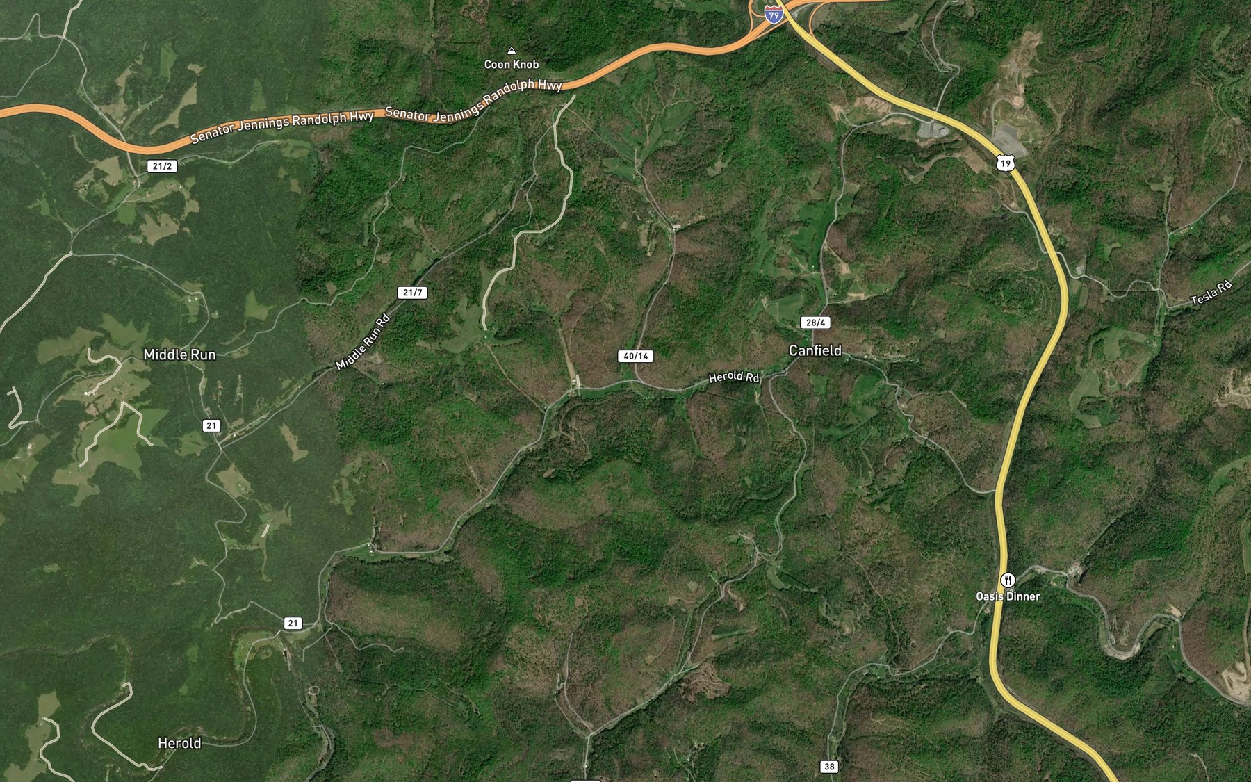 Satellite map of the Buckeye Fork