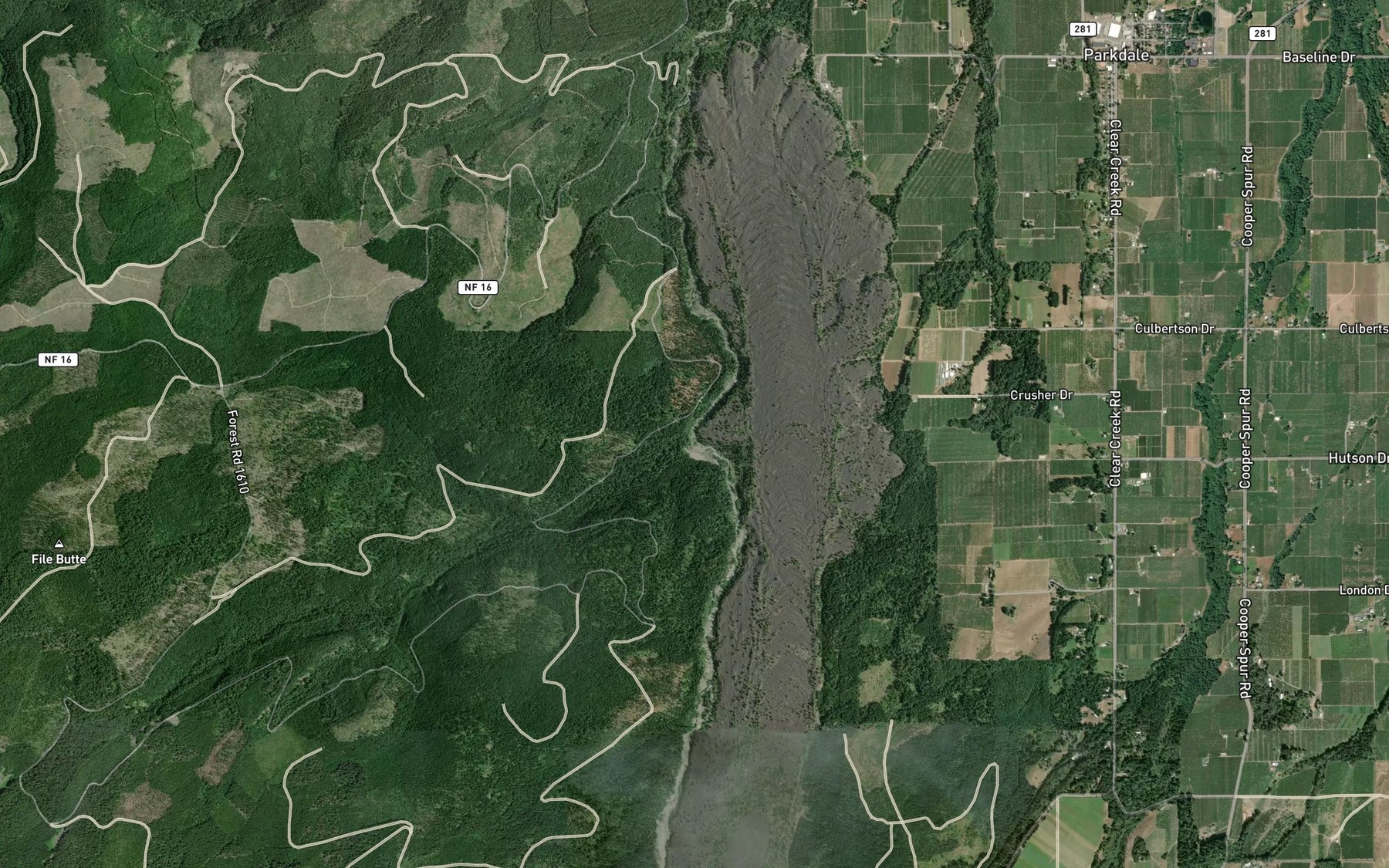 Satellite map of the Bear Creek