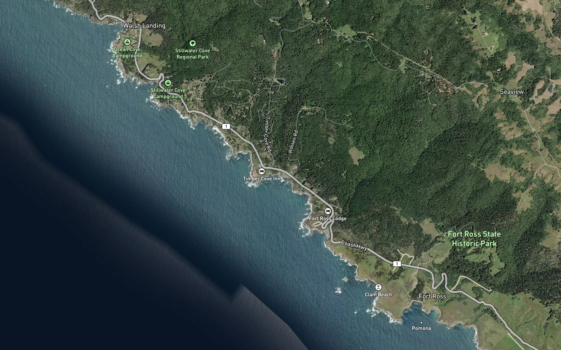 Satellite map of the Timber Cove Creek