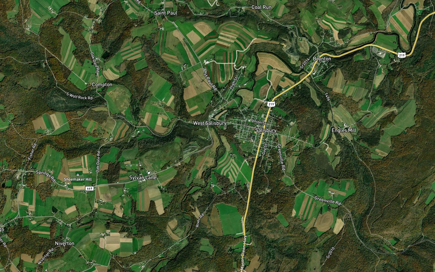 Satellite map of the Meadow Run