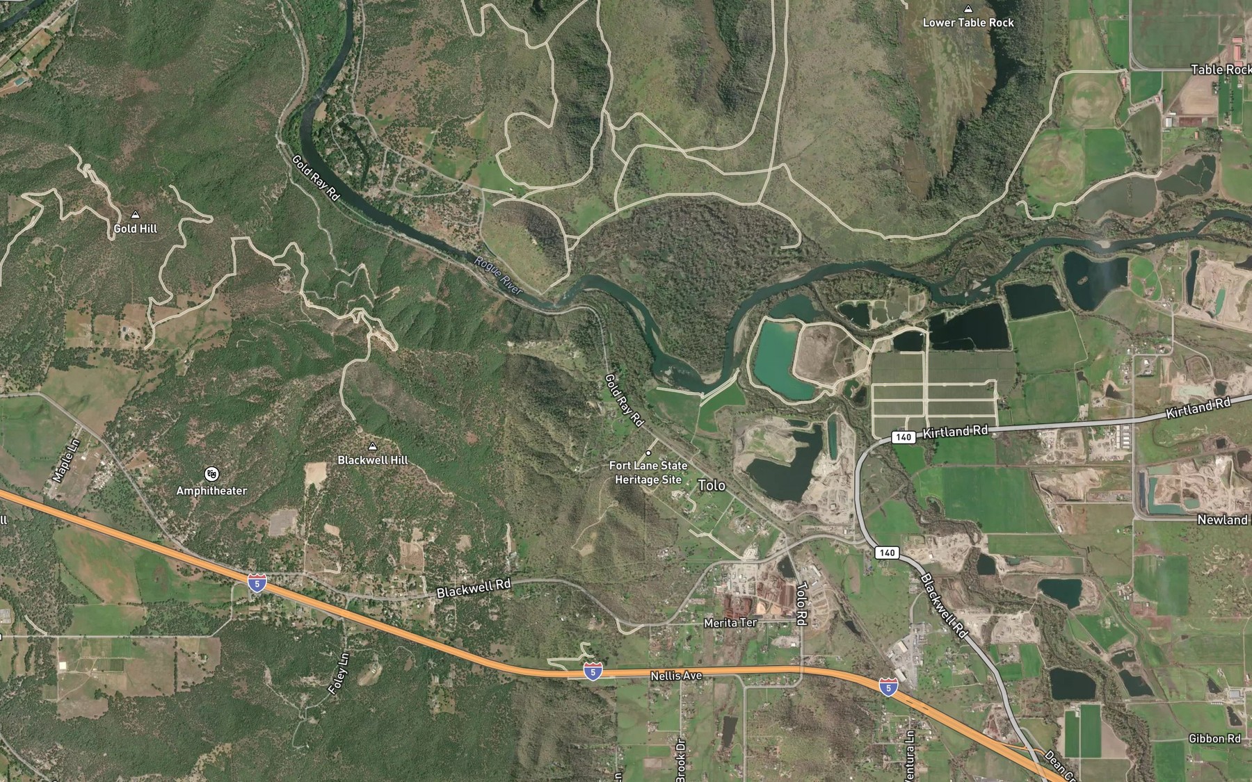 Satellite map of the Middough Creek