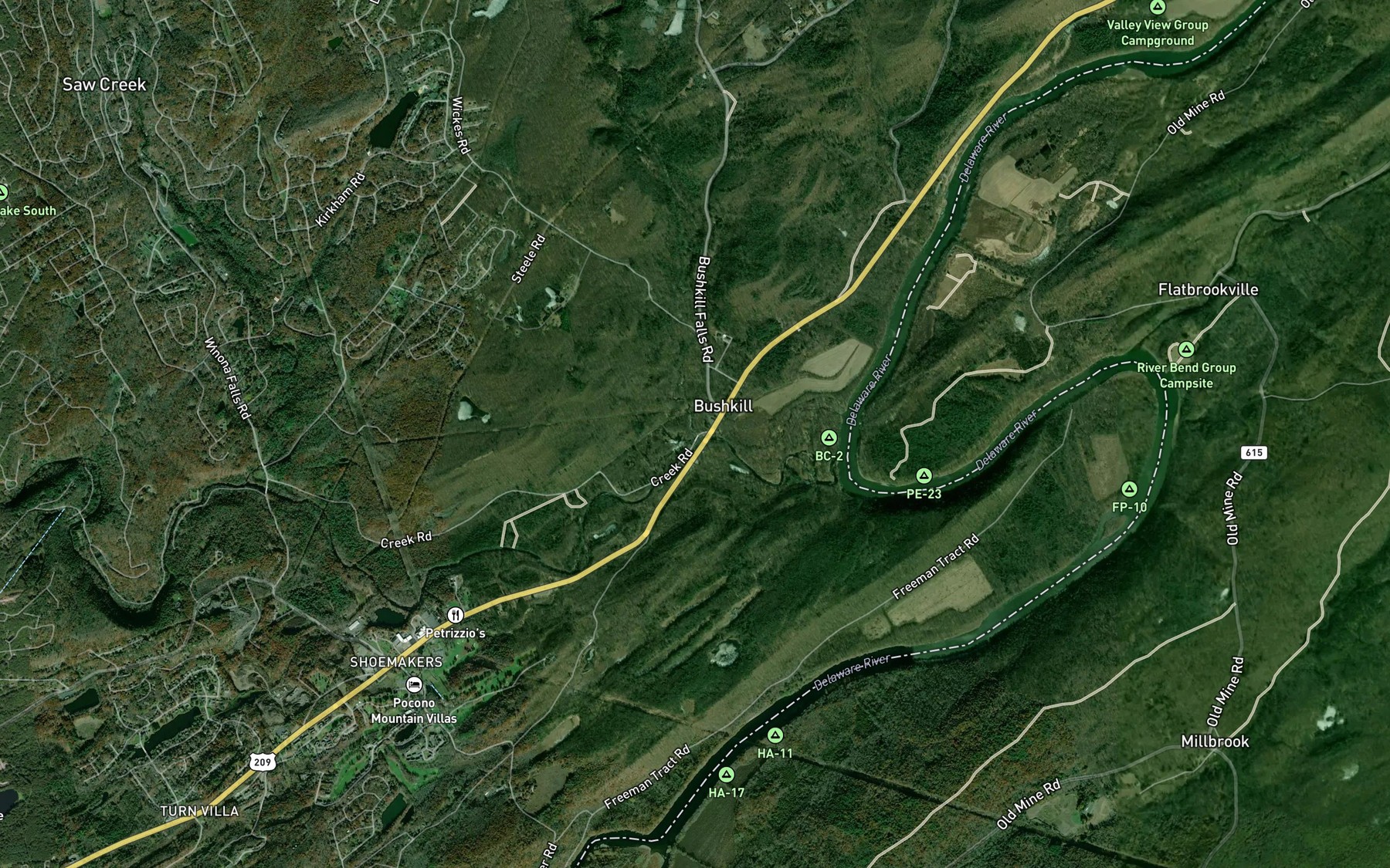 Satellite map of the Little Bush Kill