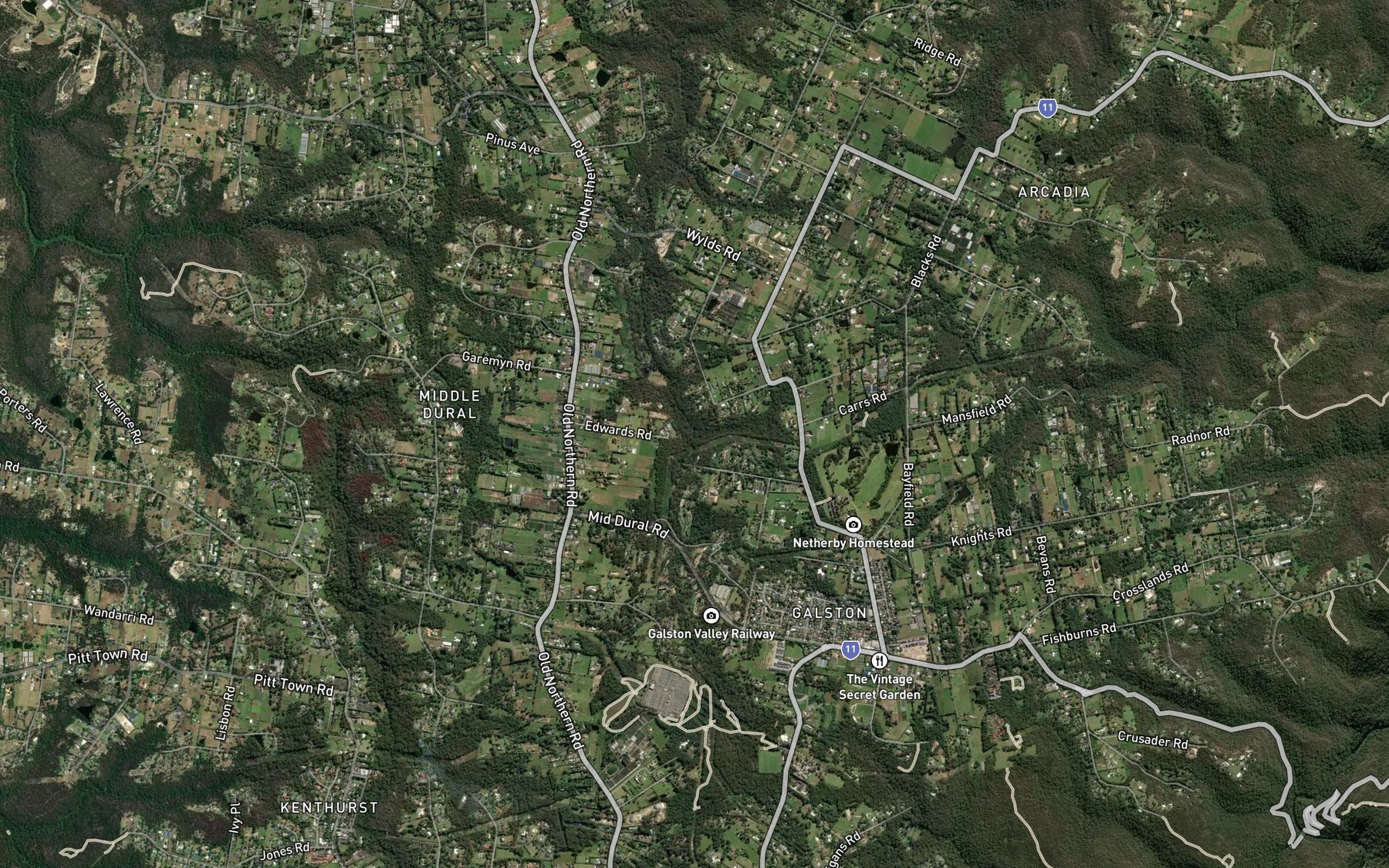 Satellite map of the Colah Creek